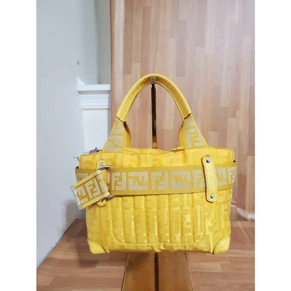 FENDI Zucca Zip Code Shoulder Yellow Bag - Picture 1 of 12